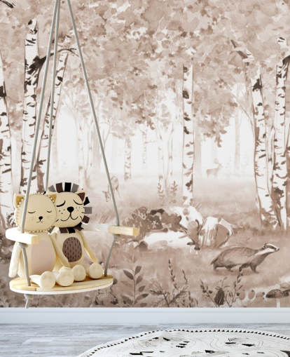 mural florestal infantil personalizável marrom chamado Bear King Brown Panorama de Kikki Belle