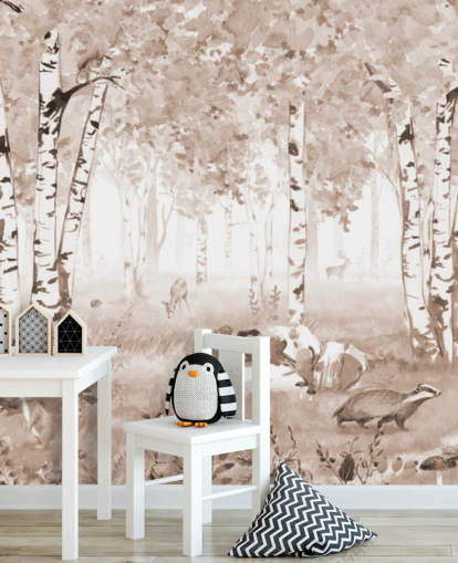 brunt tilpassbart barneskogmaleri kalt Bear King Brown Panorama av Kikki Belle