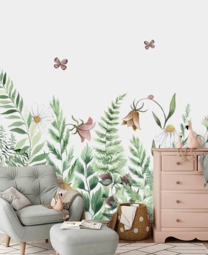 brugerdefineret børneeventyrmaleri kaldet Fairy Garden Panorama af Kikki Belle til børns soveværelser og legerum