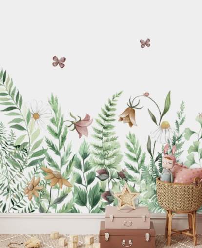 Kikki Bellen mukautettu lasten keijumaalaus nimeltä Fairy Garden Panorama lasten makuuhuoneisiin ja leikkihuoneisiin