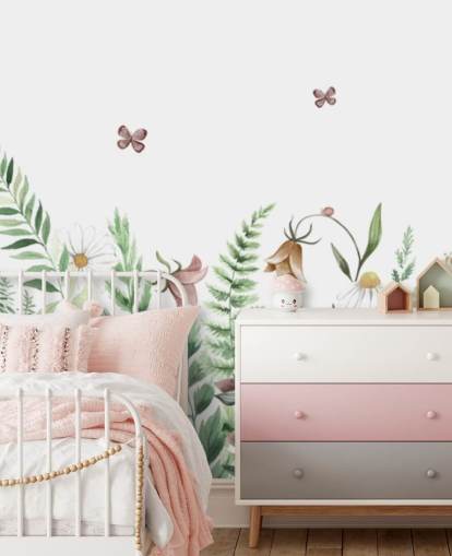 maßgefertigtes Märchen-Wandbild für Kinder namens Fairy Garden Panorama von Kikki Belle für Kinder- und Spielzimmer