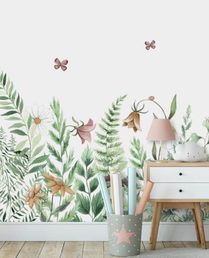 mural de fadas infantil personalizado chamado Fairy Garden Panorama de Kikki Belle para quartos infantis e salas de jogos mural de fadas infantil personalizado chamado Fairy Garden Panorama de Kikki Belle para quartos infantis e salas de jogos