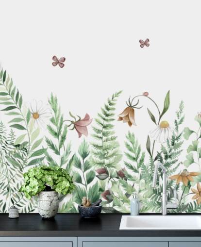 mural de fadas infantil personalizado chamado Fairy Garden Panorama de Kikki Belle para quartos infantis e salas de jogos