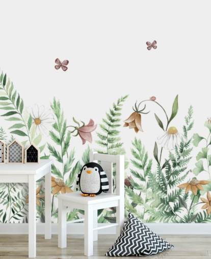 murale personalizzato per bambini chiamato Fairy Garden Panorama di Kikki Belle per camerette e sale giochi