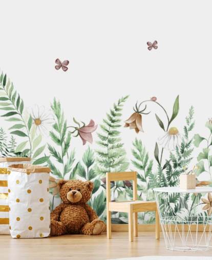 mural de fadas infantil personalizado chamado Fairy Garden Panorama de Kikki Belle para quartos infantis e salas de jogos