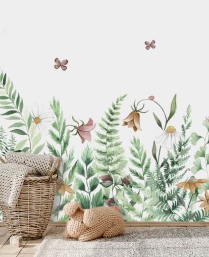 anpassad älvmålning för barn som heter Fairy Garden Panorama av Kikki Belle för barnens sovrum och lekrum anpassad älvmålning för barn som heter Fairy Garden Panorama av Kikki Belle för barnens sovrum och lekrum