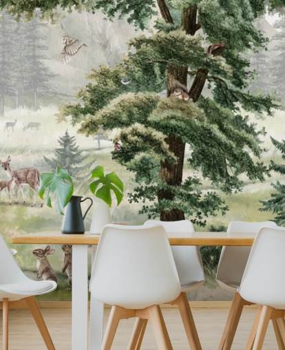 green and brown customisable kids nursery mural called Forest Fun Panorama by Kikki Belle green and brown customisable kids nursery mural called Forest Fun Panorama by Kikki Belle