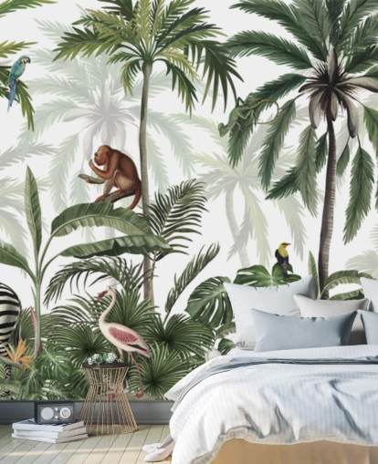 customizable jungle nursery mural called Jungle Jive Panorama by Kikki Belle for nurseries and play rooms
