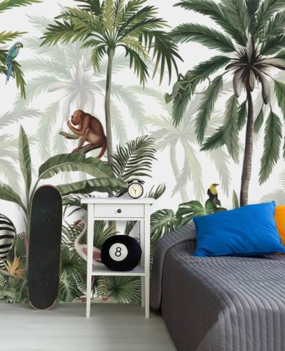 tilpassbart jungel barnehage veggmaleri kalt Jungle Jive Panorama av Kikki Belle for barnehager og lekerom