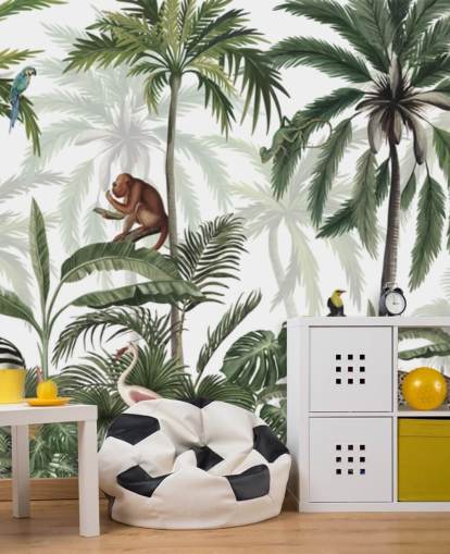 mural de berçário de selva personalizável chamado Jungle Jive Panorama de Kikki Belle para creches e salas de jogos
