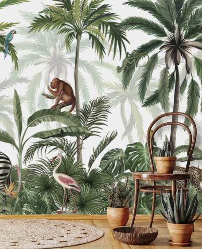 customizable jungle nursery mural called Jungle Jive Panorama by Kikki Belle for nurseries and play rooms