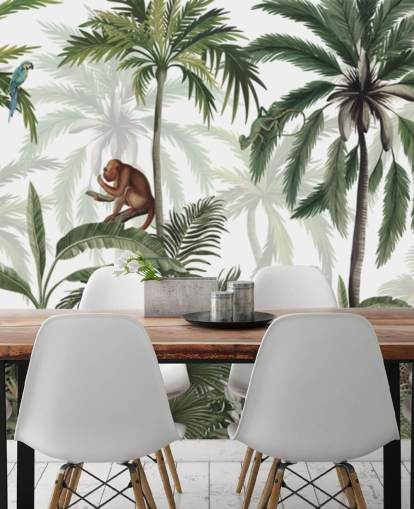 tilpasseligt jungle-børnehavevægmaleri kaldet Jungle Jive Panorama af Kikki Belle til planteskoler og legerum