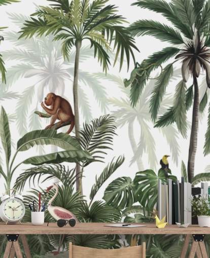 customizable jungle nursery mural called Jungle Jive Panorama by Kikki Belle for nurseries and play rooms