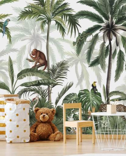 customizable jungle nursery mural called Jungle Jive Panorama by Kikki Belle for nurseries and play rooms