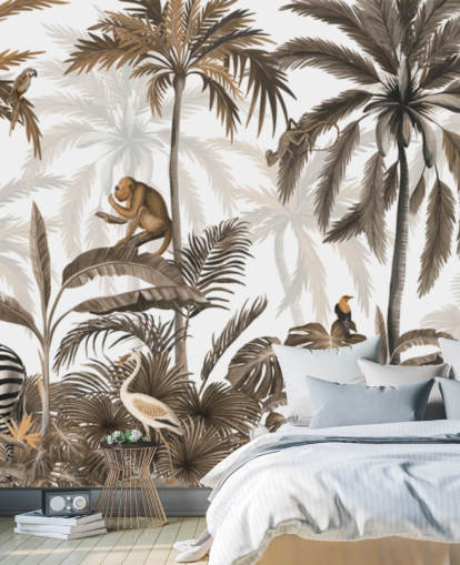 sepia jungle mural called Jungle Jive Sepia Panorama by Kikki Belle for children's rooms