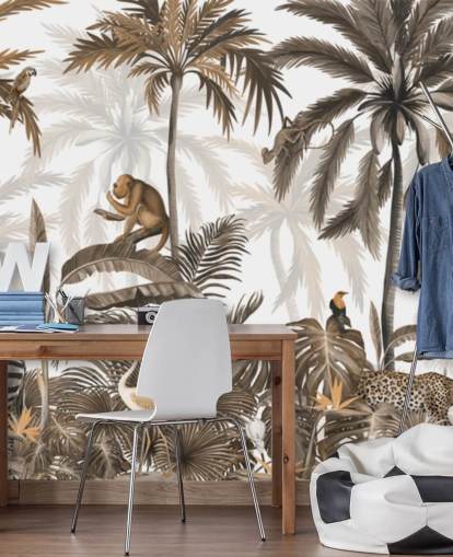 sepia jungel veggmaleri kalt Jungle Jive Sepia Panorama av Kikki Belle for barnerom sepia jungel veggmaleri kalt Jungle Jive Sepia Panorama av Kikki Belle for barnerom
