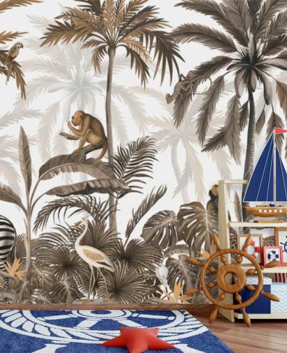 murale con giungla color seppia chiamato Jungle Jive Sepia Panorama di Kikki Belle per le camerette dei bambini murale con giungla color seppia chiamato Jungle Jive Sepia Panorama di Kikki Belle per le camerette dei bambini