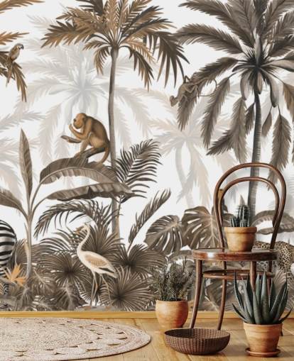 mural de selva em sépia chamado Jungle Jive Sepia Panorama de Kikki Belle para quartos infantis mural de selva em sépia chamado Jungle Jive Sepia Panorama de Kikki Belle para quartos infantis