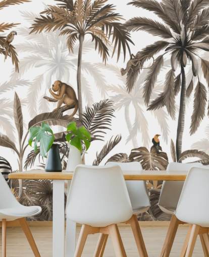 sepia jungle mural called Jungle Jive Sepia Panorama by Kikki Belle for children's rooms