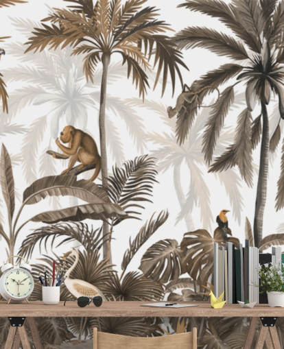 sepia jungle mural called Jungle Jive Sepia Panorama by Kikki Belle for children's rooms sepia jungle mural called Jungle Jive Sepia Panorama by Kikki Belle for children's rooms