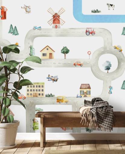 mural de mapa de coche infantil personalizado en blanco y gris llamado City of Vehicles Panorama de Oliver Robins para guarderías mural de mapa de coche infantil personalizado en blanco y gris llamado City of Vehicles Panorama de Oliver Robins para guarderías
