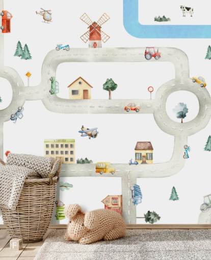 Personalisierte Autokarte für Kinder in Weiß und Grau mit dem Titel City of Vehicles Panorama von Oliver Robins für Kindergärten