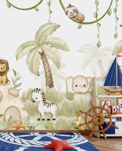 Oliver Robinsin muokattava lastentarhan seinämaalaus nimeltä Savannah Joy Panorama