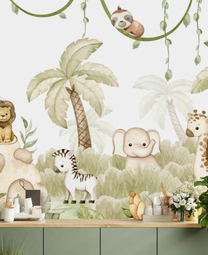 aanpasbare muurschildering voor de kinderkamer genaamd Savannah Joy Panorama van Oliver Robins