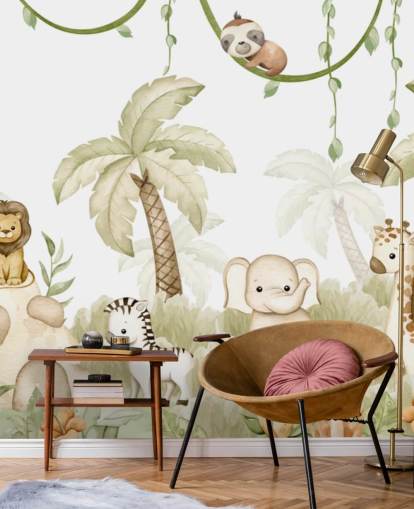 Oliver Robinsin muokattava lastentarhan seinämaalaus nimeltä Savannah Joy Panorama