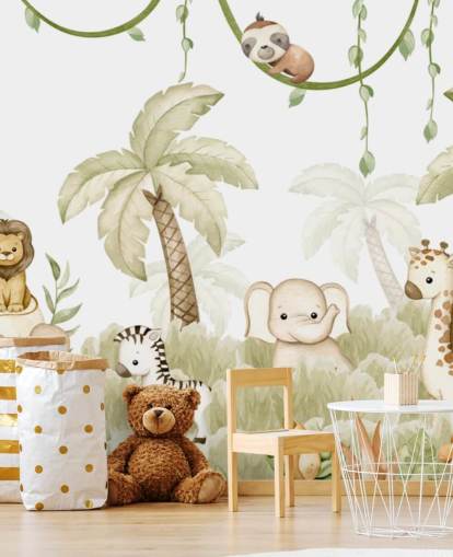 aanpasbare muurschildering voor de kinderkamer genaamd Savannah Joy Panorama van Oliver Robins