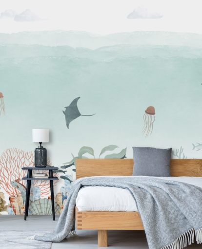 peinture murale personnalisée pour enfants appelée Sensational Sea - Blue Panorama par Oliver Robins peinture murale personnalisée pour enfants appelée Sensational Sea - Blue Panorama par Oliver Robins