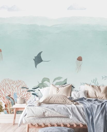 mural personalizado de océano azul para niños llamado Sensational Sea - Blue Panorama de Oliver Robins mural personalizado de océano azul para niños llamado Sensational Sea - Blue Panorama de Oliver Robins