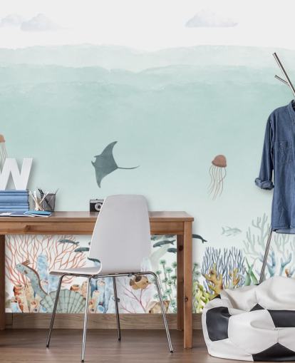 custom kids blue ocean mural called Sensational Sea - Blue Panorama by Oliver Robins custom kids blue ocean mural called Sensational Sea - Blue Panorama by Oliver Robins