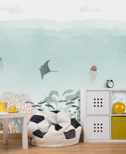 mural personalizado de océano azul para niños llamado Sensational Sea - Blue Panorama de Oliver Robins