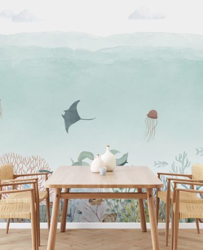 custom kids blue ocean mural called Sensational Sea - Blue Panorama by Oliver Robins custom kids blue ocean mural called Sensational Sea - Blue Panorama by Oliver Robins