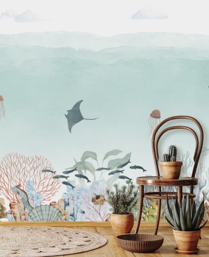custom kids blue ocean mural called Sensational Sea - Blue Panorama by Oliver Robins