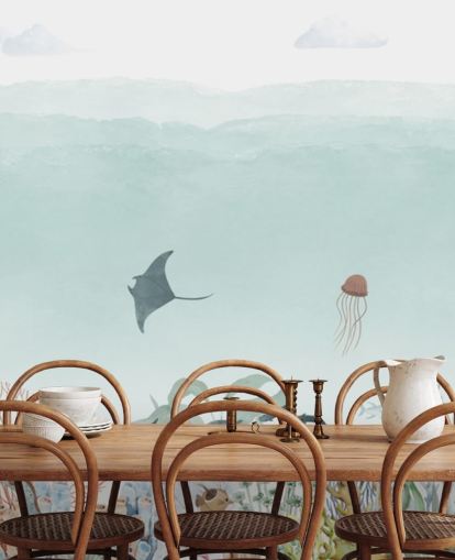 custom kids blue ocean mural called Sensational Sea - Blue Panorama by Oliver Robins