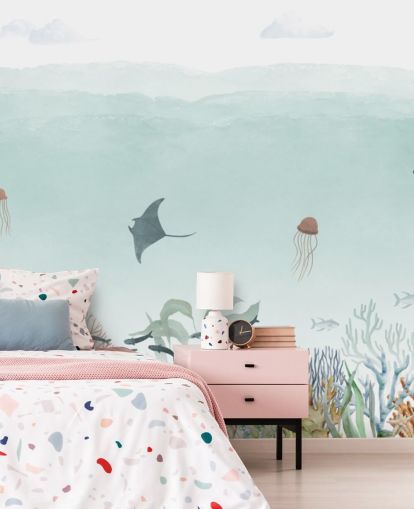 individuelles blaues Ozean-Wandbild für Kinder namens Sensational Sea - Blue Panorama von Oliver Robins