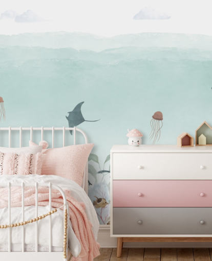 custom kids blue ocean mural called Sensational Sea - Blue Panorama by Oliver Robins