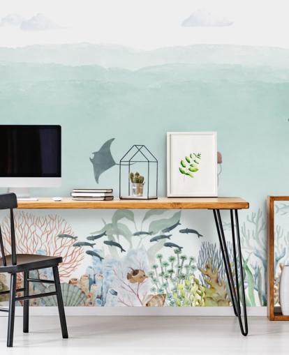 custom kids blue ocean mural called Sensational Sea - Blue Panorama by Oliver Robins