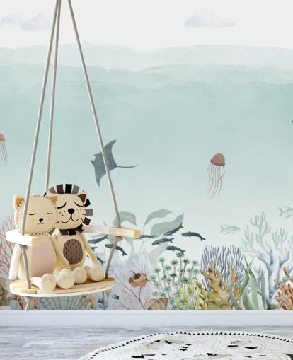 individuelles blaues Ozean-Wandbild für Kinder namens Sensational Sea - Blue Panorama von Oliver Robins