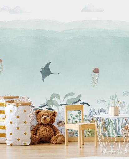 custom kids blue ocean mural called Sensational Sea - Blue Panorama by Oliver Robins