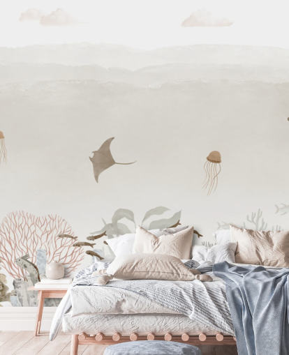 brunt tilpassbart barnehage veggmaleri kalt Sensational Sea - Brown Panorama av Oliver Robins