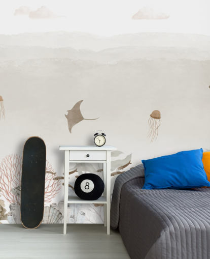 brown customisable nursery mural called Sensational Sea - Brown Panorama by Oliver Robins