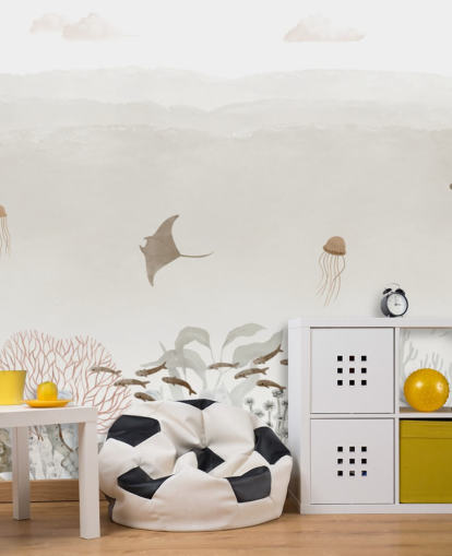 brown customisable nursery mural called Sensational Sea - Brown Panorama by Oliver Robins