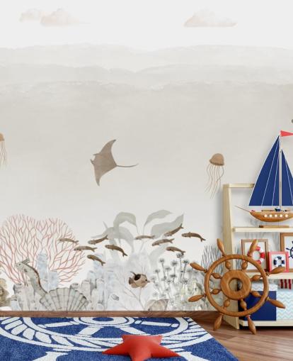 brown customizable nursery mural called Sensational Sea - Brown Panorama by Oliver Robins