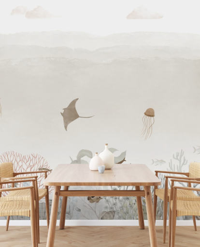brown customizable nursery mural called Sensational Sea - Brown Panorama by Oliver Robins