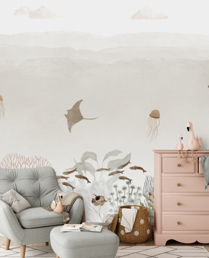 peinture murale marron personnalisable pour chambre d'enfant appelée Sensational Sea - Brown Panorama d'Oliver Robins