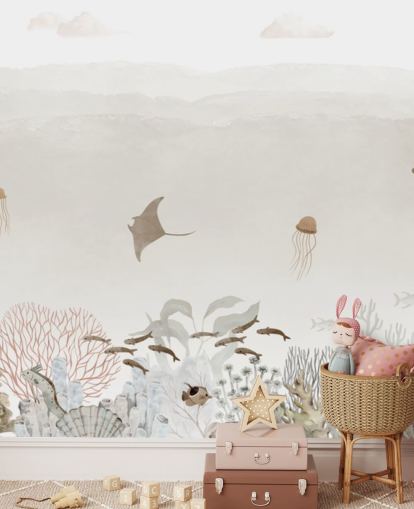 murale marrone personalizzabile per la cameretta chiamato Sensational Sea - Brown Panorama di Oliver Robins