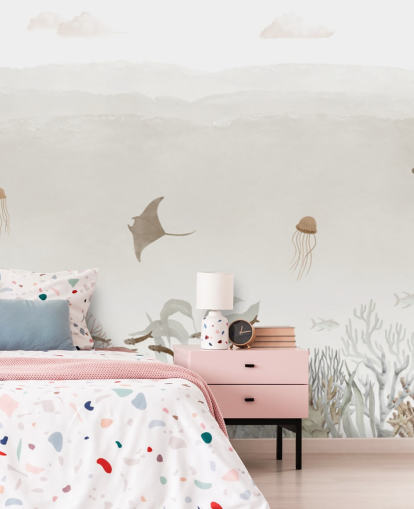 mural marrón personalizable para habitación infantil llamado Sensational Sea - Brown Panorama de Oliver Robins